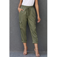 Olive Drawstring Cargo Pocketed Joggers