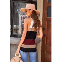 Wine Red Color Block Knitted Tank Top