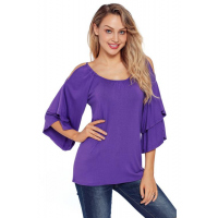 Purple Layered Sleeves Ruffled Off Shoulder Blouse