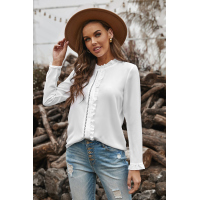 White Frilled Neckline Buttoned French Shirt