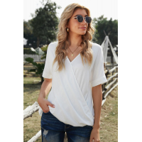 White Short Sleeves Drape Knit Top