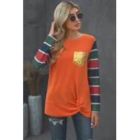 Sequin Splicing Colorful Stripes Long Sleeve Top