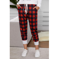 Red Plaid Drawstring Joggers