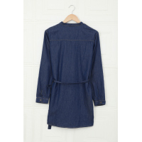 Blue V Neck Buttoned Shirt Denim Dress