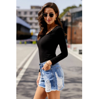 Sky Blue Clubhouse High Rise Distressed Denim Shorts