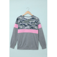 Pink Camouflage Patchwork Long Sleeve Top