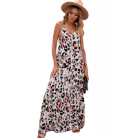 Leopard Sleeveless Cut-out Pocketed Maxi Dress