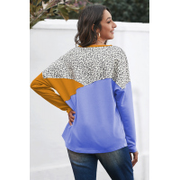 Leopard Color Block Splicing Long Sleeve Top