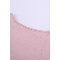 Pink V Neck Washed Grommet Top