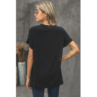 Black Round Neck Short Sleeve Solid Color Tee