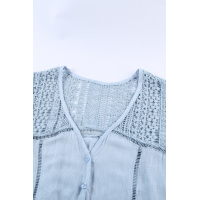 Sky Blue Lace Tie Front Button Tank Top