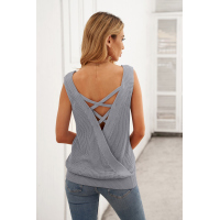 Gray Crisscross Hollow-out Knit Tank Top