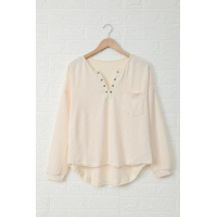 Apricot Cotton Knit Grommet Top