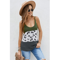 Green Colorblock Spotted Splicing Knit Tank