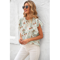 Green Floral Ruffle Short Sleeve Tee