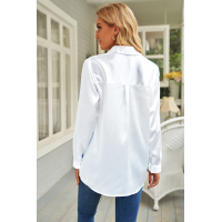 White Satin Button Shirt with Pocket