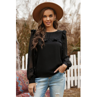 Contrast Sleeve Ruffle Blouse