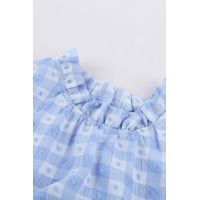 Light Blue Plaid Ruffled Short Sleeves Tee