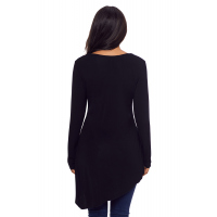 Black Faux Wrap Irregular Hemline O Neck Shirt