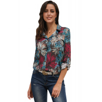 Blue Plant Print Women Shirt