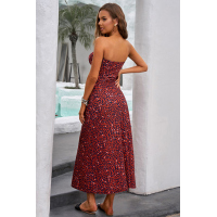 Red Bohemian Bandeau Floral Print Maxi Dress