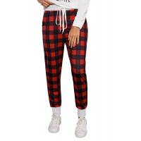 Red Plaid Drawstring Joggers