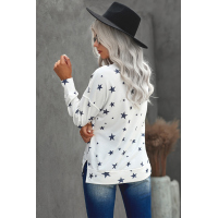 White Round Neck Star Print Long Sleeve Top