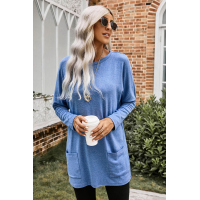 Sky Blue Longline Pocketed Top