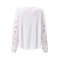 White Blossom Contrast Swiss Dot Knit Top