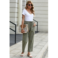 Green Driven Linen Blend Pocketed Cargo Pants