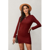 Red Long Sleeve Wrap Hem Mini Dress