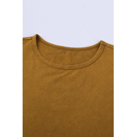 Brown Round Neck Cotton Blend Tank