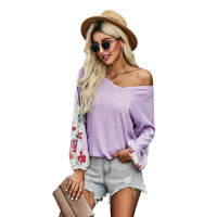 Purple Contrast Eyelet Thermal Knit Top