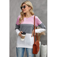 Multicolor Round Neck Long Sleeve Color Block Top