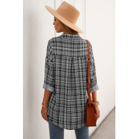 Gray Relaxed Fit Plaid Button Shirt