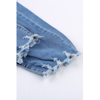 Raw Cut Frayed Hem Medium Wash Jeans