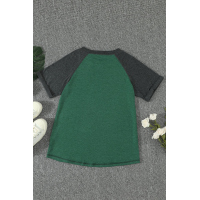 Green Raglan Sleeve Patchwork Colorblock Tee