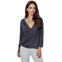 Gray Wrap Hi-lo Hem Blouse