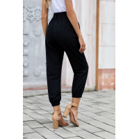 Black Solid Color Frock-style Pants with Belt