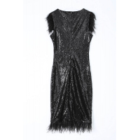 Elegant Sequined Feather Little Black Dress