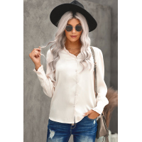 Beige Frilled V Neckline Buttoned French Shirt