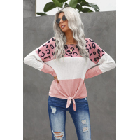 Pink Color Block Leopard Tie Top