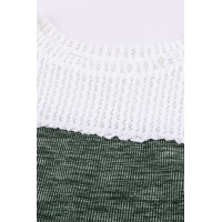 Green Colorblock Crochet Hollow Out Long Sleeve Top