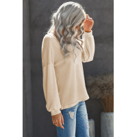 Beige Billowed Sleeve Thermal Knit Top