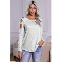 White Leopard Cold Shoulder Long Sleeve Blouse