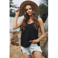 Black Button Textured Cotton Tank Top