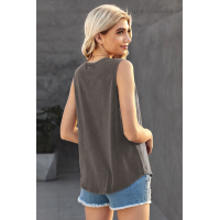 Gray Round Neck Cotton Blend Tank