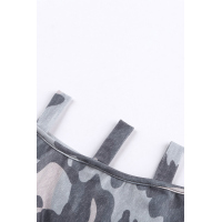 Gray Camouflage Shoulder To Hollow Out Long Sleeve Top