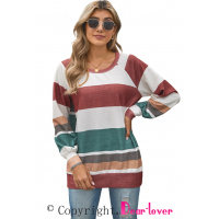 Multi-color Striped Balloon Sleeves Top