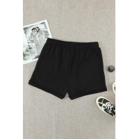 Black Tie Waist Side Pockets Cuffed Lounge Shorts